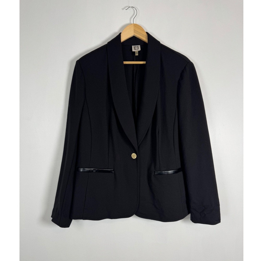Professional Anne Klein Women 1X Blazer Black Shawl Lapel Faux Leather Trim Gold